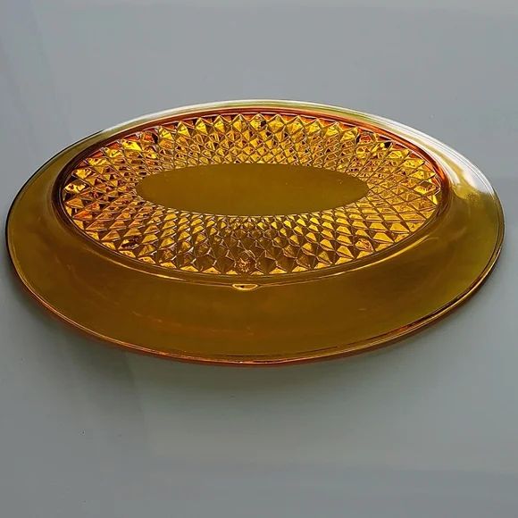 Vntg π"Diamond Point Amber" Lidded Oval Dish by Indiana Glass πΊπΈ - Picture 4 of 8